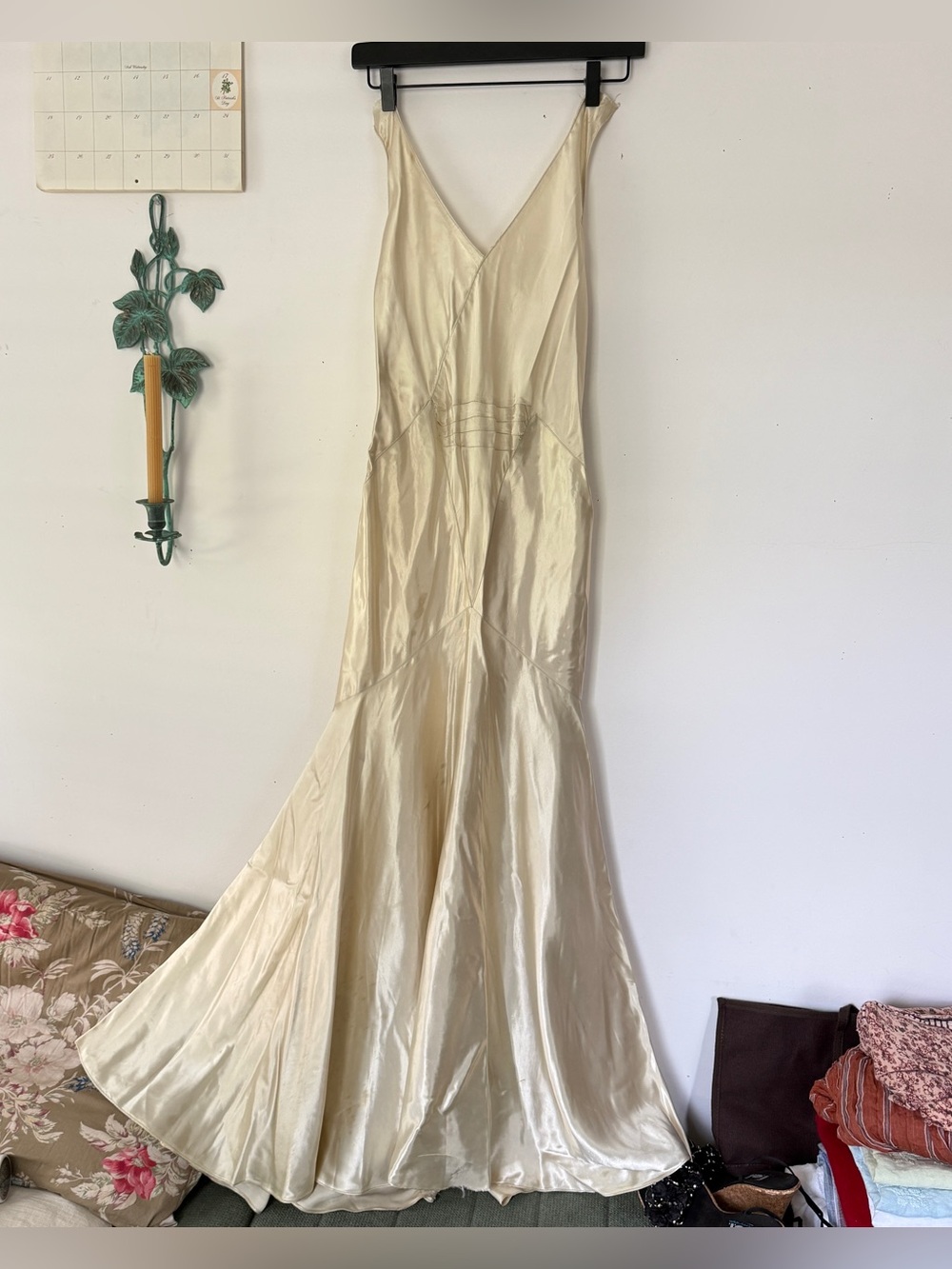 Vintage 1930s/40s Handmade Silk Bias Cut Low Back Gown Unfinished As-Is